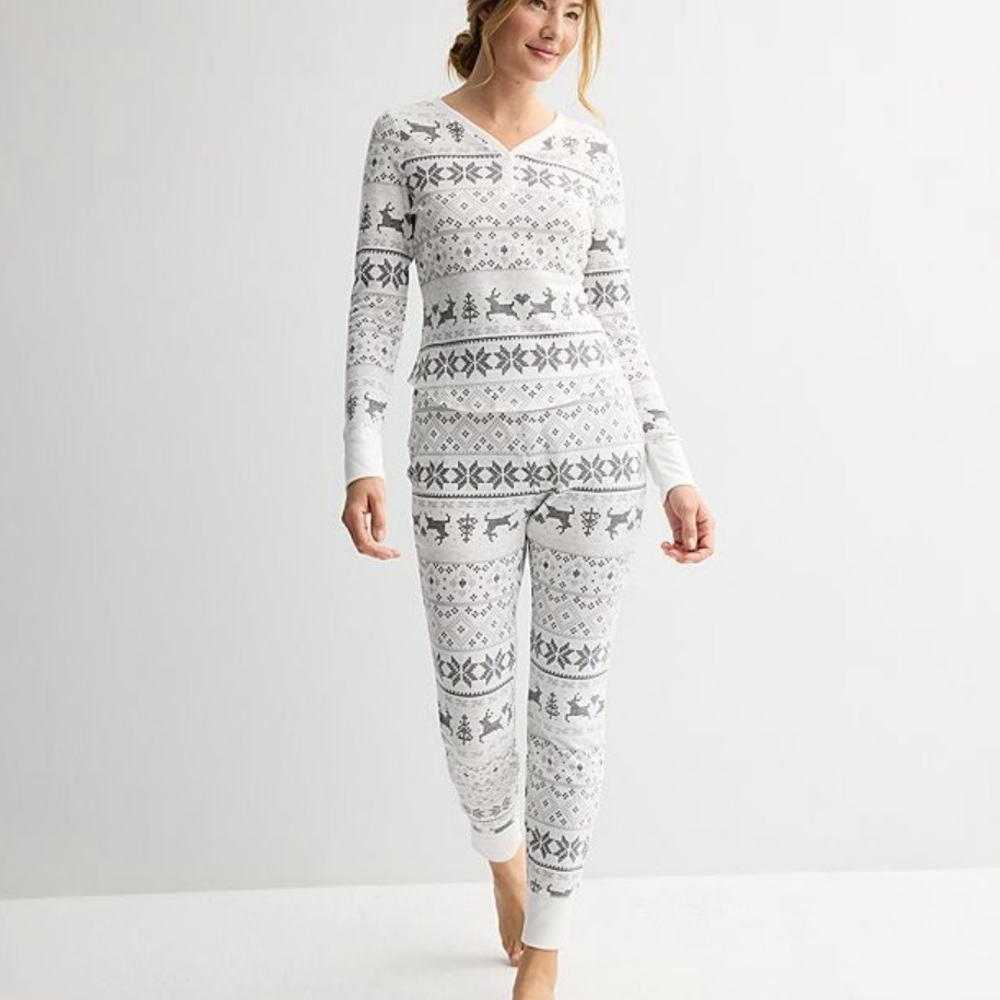 Sonoma White and Gray Fair Isle Thermal Pajama Set